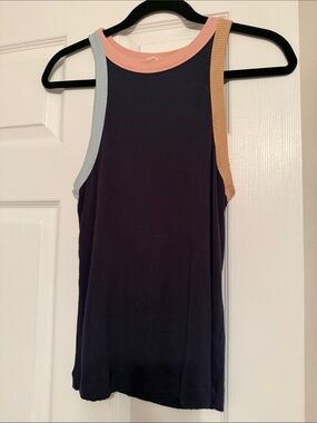 Vici Navy Tank Top with Pink, Light Blue & Tan Trim